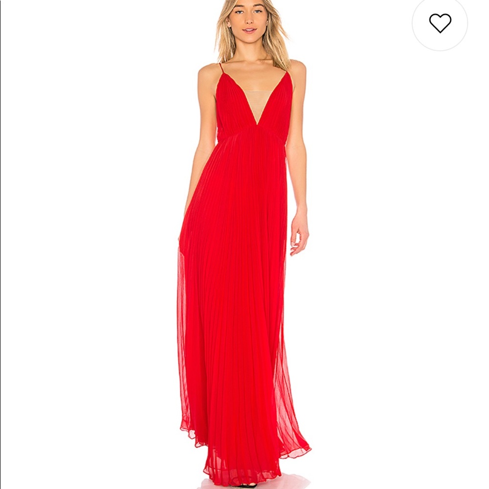 Jill by Jill Stuart red pleated gown w/ nude mesh